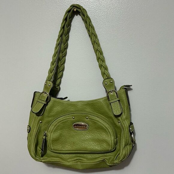 Strada Forest Green Shoulder Bag with a braided handle - Picture 1 of 10